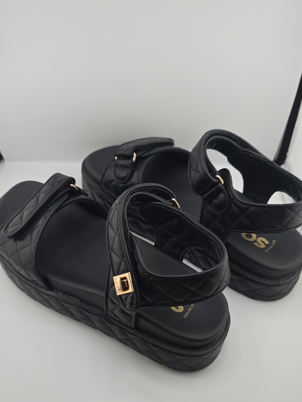Black Quilted Leather Slingback Flatform Sandals - Picture 12 of 16